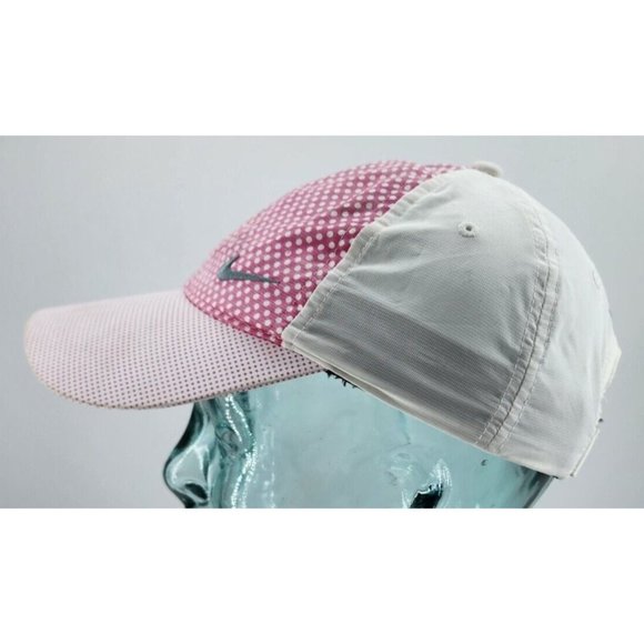 Nike Golf Women's Pink White Polka Dot Hat Cap Adjustable Back 100% Polyester - Picture 1 of 12